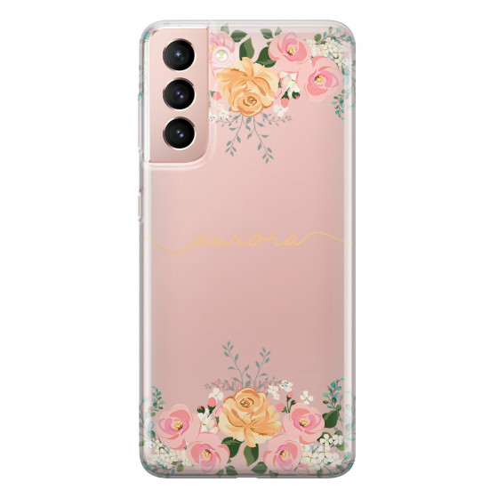 SAMSUNG - Galaxy S21 - Soft Clear Case - Gold Floral Handwritten
