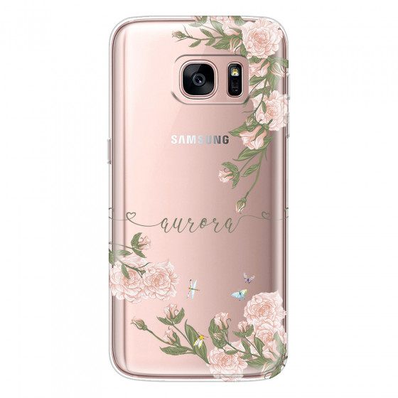 SAMSUNG - Galaxy S7 - Soft Clear Case - Pink Rose Garden with Monogram