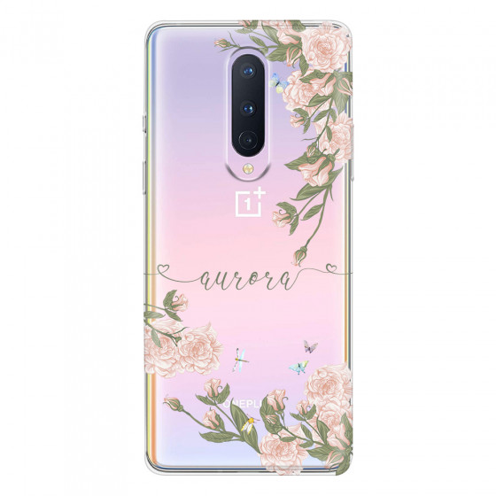 ONEPLUS - OnePlus 8 - Soft Clear Case - Pink Rose Garden with Monogram Green