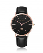  EASYCASE  - Dámske hodinky farba Rose Gold čierny ciferník (čierny kožený remienok)