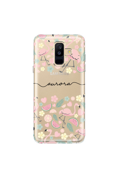 SAMSUNG - Galaxy A6 Plus - Soft Clear Case - Monogram Flamingo Pattern III