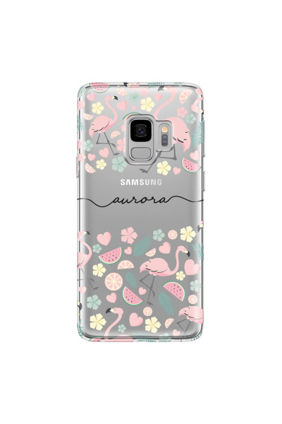 SAMSUNG - Galaxy S9 - Soft Clear Case - Monogram Flamingo Pattern III