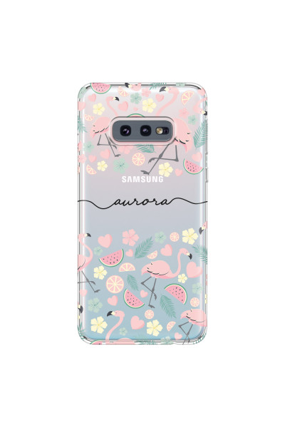 SAMSUNG - Galaxy S10e - Soft Clear Case - Monogram Flamingo Pattern III