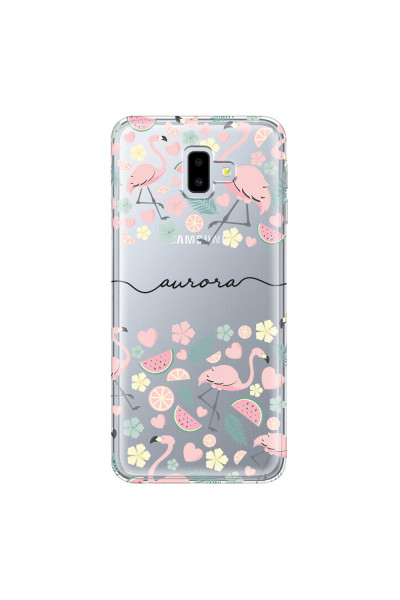 SAMSUNG - Galaxy J6 Plus - Soft Clear Case - Monogram Flamingo Pattern III
