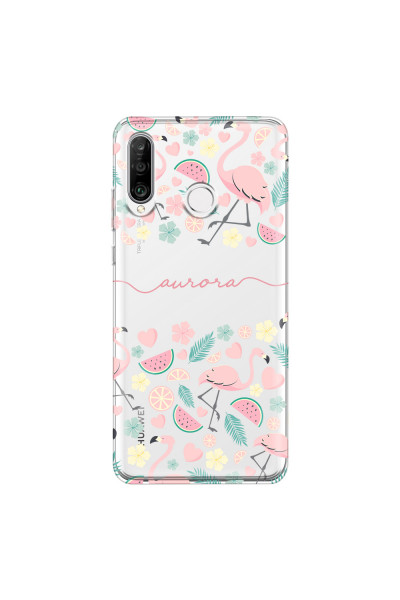 HUAWEI - P30 Lite - Soft Clear Case - Clear Flamingo Handwritten