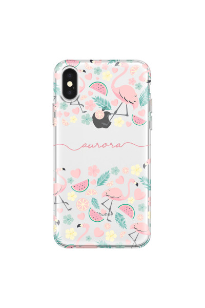 APPLE - iPhone X - Soft Clear Case - Clear Flamingo Handwritten