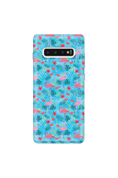 SAMSUNG - Galaxy S10 Plus - Soft Clear Case - Tropical Flamingo IV