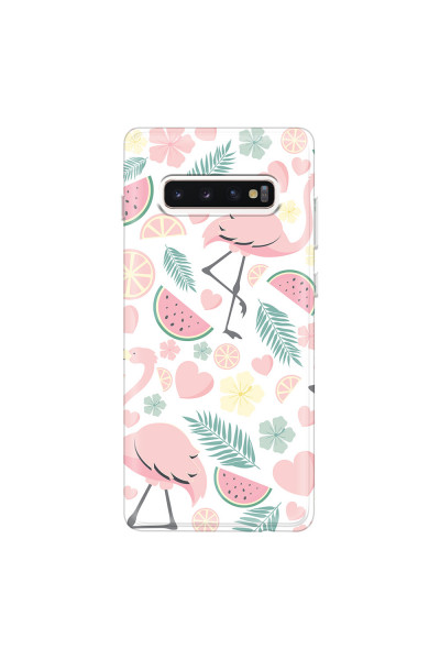 SAMSUNG - Galaxy S10 Plus - Soft Clear Case - Tropical Flamingo III