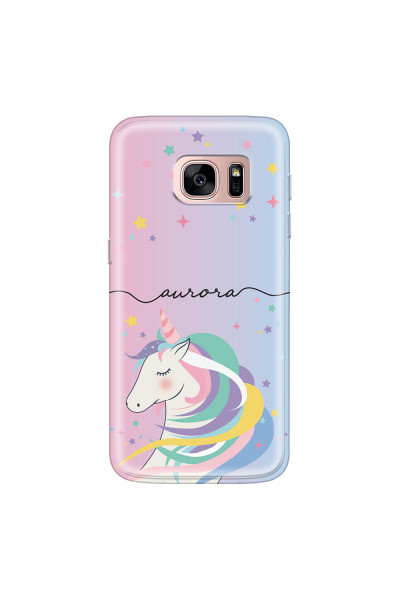 SAMSUNG - Galaxy S7 - Soft Clear Case - Pink Unicorn Handwritten