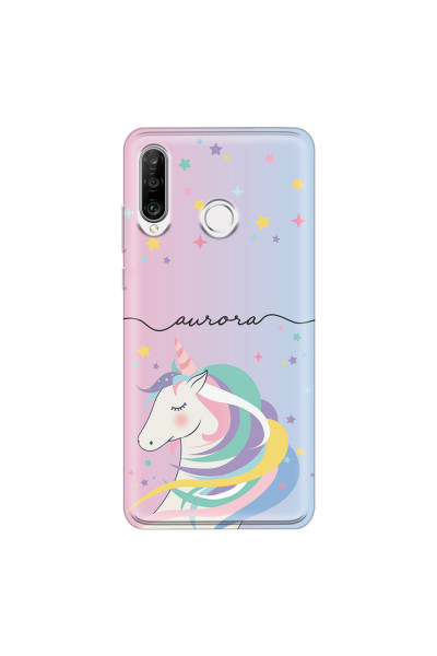 HUAWEI - P30 Lite - Soft Clear Case - Pink Unicorn Handwritten