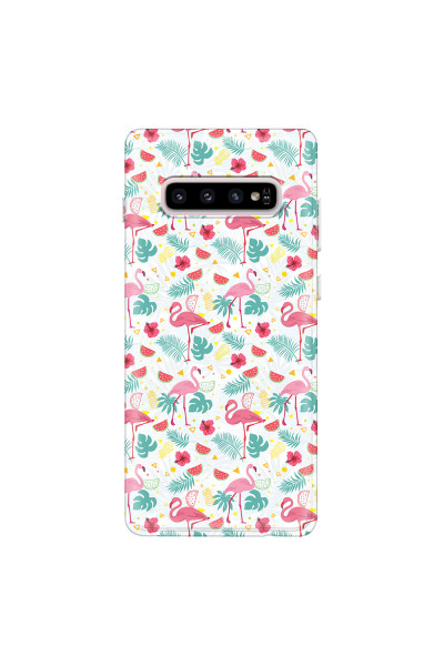 SAMSUNG - Galaxy S10 - Soft Clear Case - Tropical Flamingo II