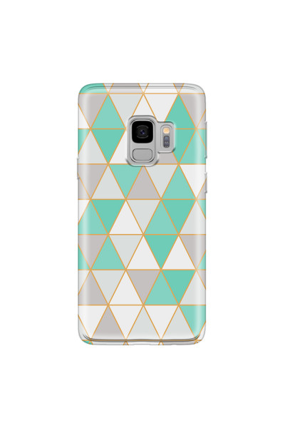 SAMSUNG - Galaxy S9 - Soft Clear Case - Green Triangle Pattern