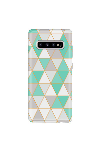 SAMSUNG - Galaxy S10 - Soft Clear Case - Green Triangle Pattern
