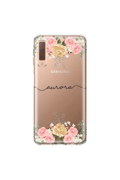SAMSUNG - Galaxy A7 2018 - Soft Clear Case - Dark Gold Floral Handwritten