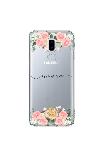 SAMSUNG - Galaxy J6 Plus - Soft Clear Case - Dark Gold Floral Handwritten