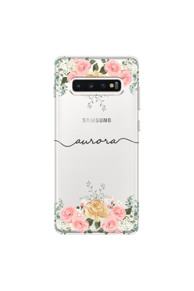 SAMSUNG - Galaxy S10 Plus - Soft Clear Case - Dark Gold Floral Handwritten