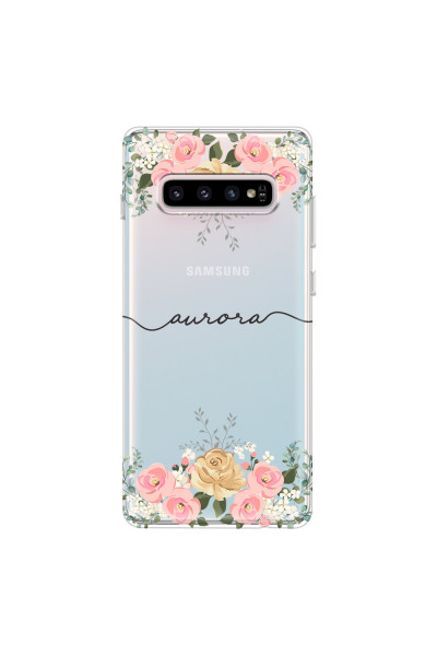SAMSUNG - Galaxy S10 - Soft Clear Case - Dark Gold Floral Handwritten