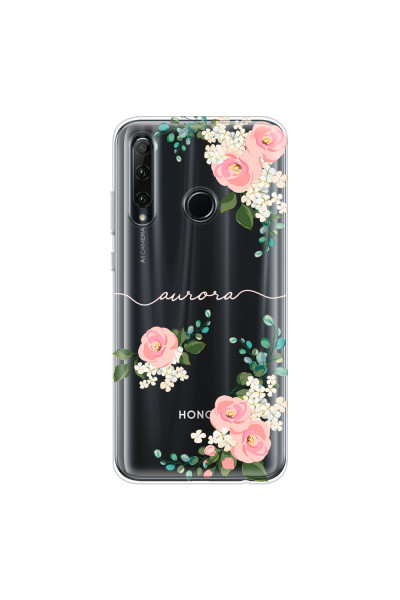 HONOR - Honor 20 lite - Soft Clear Case - Light Pink Floral Handwritten