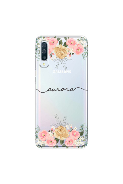 SAMSUNG - Galaxy A50 - Soft Clear Case - Dark Gold Floral Handwritten