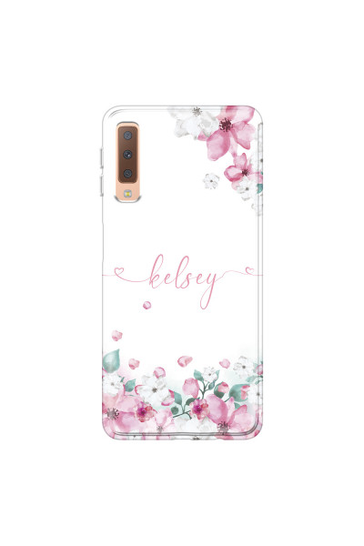 SAMSUNG - Galaxy A7 2018 - Soft Clear Case - Watercolor Flowers Handwritten