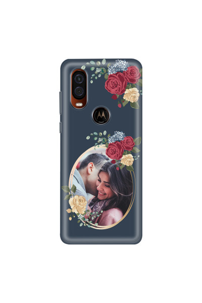 MOTOROLA by LENOVO - Moto One Vision - Soft Clear Case - Blue Floral Mirror Photo