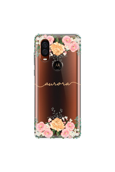 MOTOROLA by LENOVO - Moto One Vision - Soft Clear Case - Gold Floral Handwritten