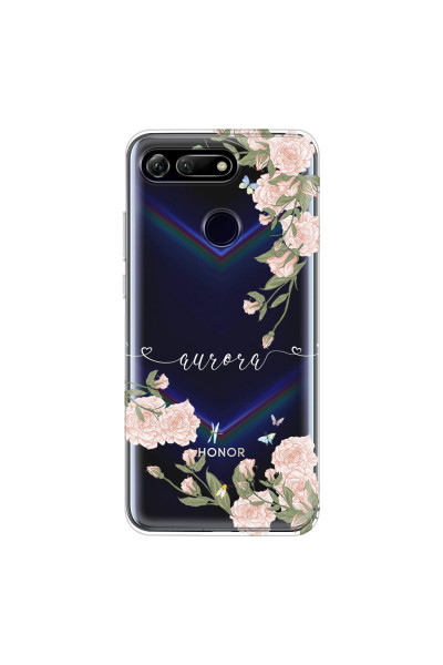 HONOR - Honor View 20 - Soft Clear Case - Pink Rose Garden with Monogram