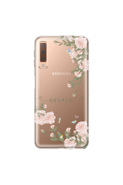 SAMSUNG - Galaxy A7 2018 - Soft Clear Case - Pink Rose Garden with Monogram