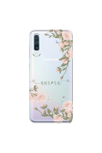 SAMSUNG - Galaxy A70 - Soft Clear Case - Pink Rose Garden with Monogram