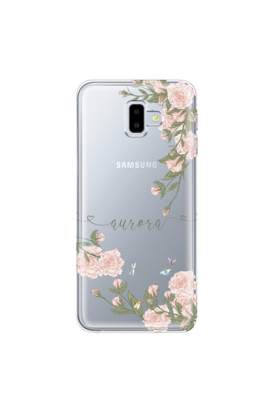 SAMSUNG - Galaxy J6 Plus 2018 - Soft Clear Case - Pink Rose Garden with Monogram