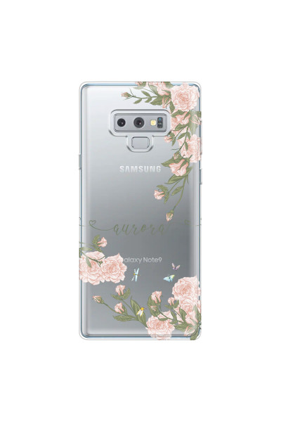 SAMSUNG - Galaxy Note 9 - Soft Clear Case - Pink Rose Garden with Monogram