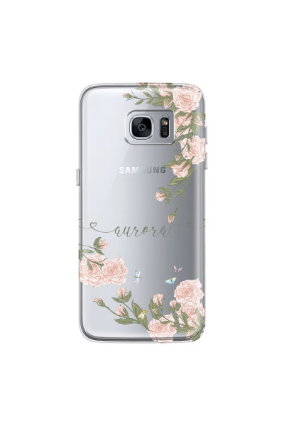 SAMSUNG - Galaxy S7 Edge - Soft Clear Case - Pink Rose Garden with Monogram