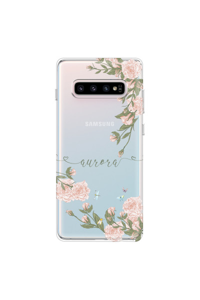 SAMSUNG - Galaxy S10 - Soft Clear Case - Pink Rose Garden with Monogram