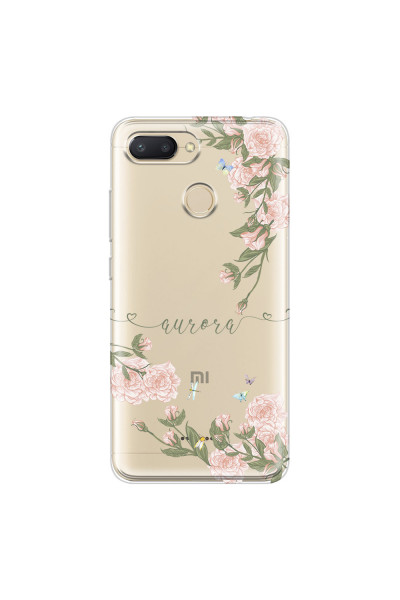 XIAOMI - Redmi 6 - Soft Clear Case - Pink Rose Garden with Monogram