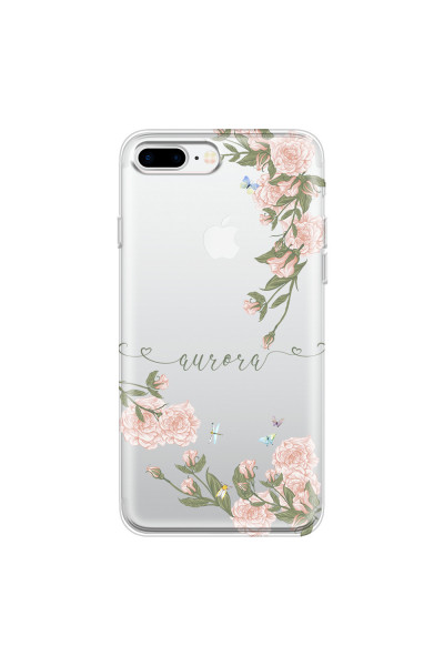 APPLE - iPhone 7 Plus - Soft Clear Case - Pink Rose Garden with Monogram