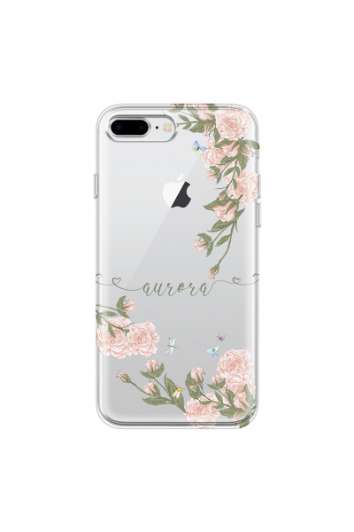 APPLE - iPhone 8 Plus - Soft Clear Case - Pink Rose Garden with Monogram