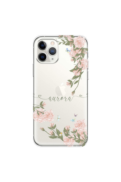 APPLE - iPhone 11 Pro - Soft Clear Case - Pink Rose Garden with Monogram