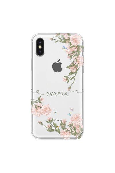 APPLE - iPhone XS Max - Soft Clear Case - Pink Rose Garden with Monogram