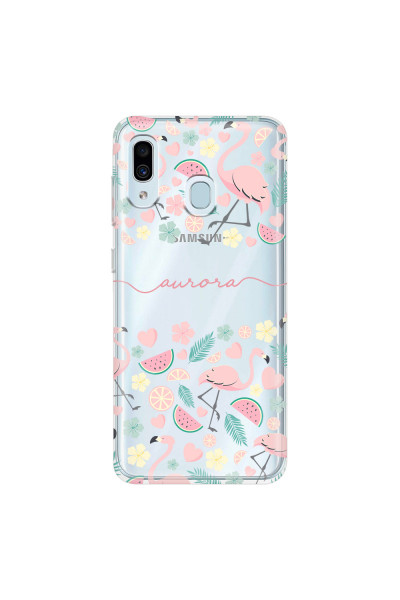 SAMSUNG - Galaxy A20 / A30 - Soft Clear Case - Clear Flamingo Handwritten