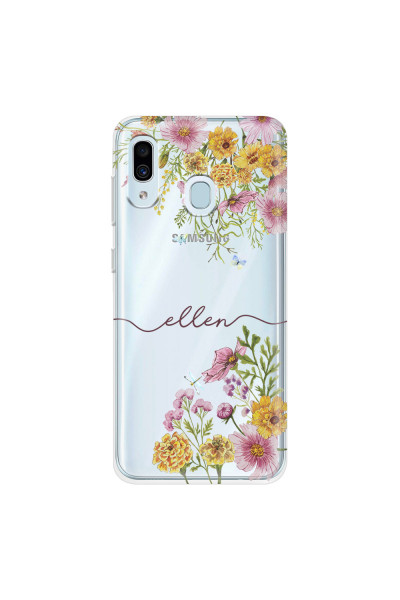 SAMSUNG - Galaxy A20 / A30 - Soft Clear Case - Meadow Garden with Monogram Red