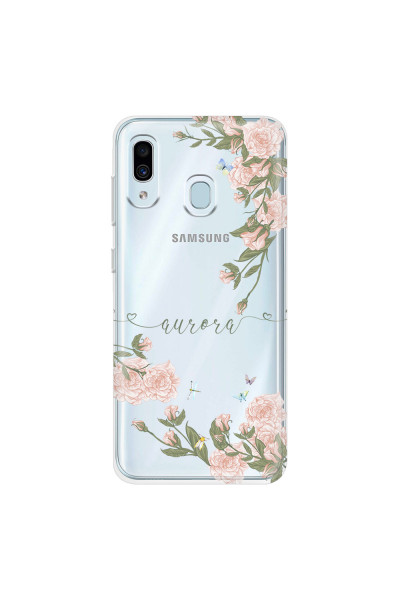 SAMSUNG - Galaxy A20 / A30 - Soft Clear Case - Pink Rose Garden with Monogram Green