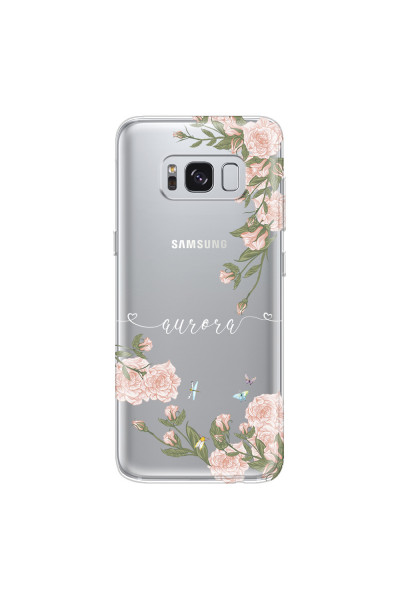 SAMSUNG - Galaxy S8 - Soft Clear Case - Pink Rose Garden with Monogram White
