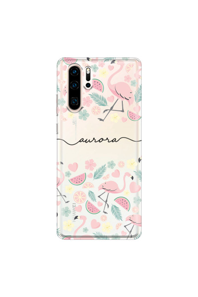 HUAWEI - P30 Pro - Soft Clear Case - Clear Flamingo Handwritten Dark