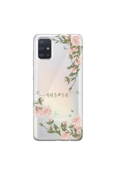 SAMSUNG - Galaxy A51 - Soft Clear Case - Pink Rose Garden with Monogram Green
