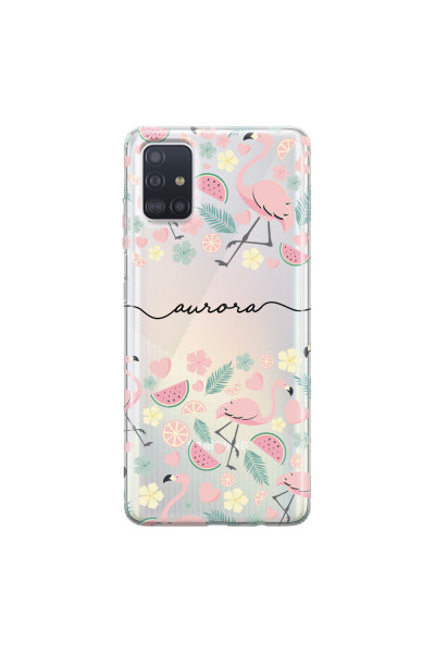 SAMSUNG - Galaxy A71 - Soft Clear Case - Clear Flamingo Handwritten Dark
