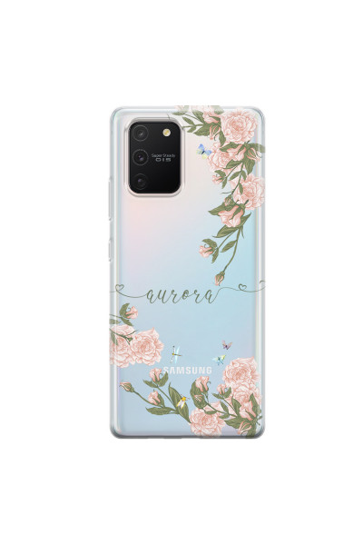 SAMSUNG - Galaxy S10 Lite - Soft Clear Case - Pink Rose Garden with Monogram Green