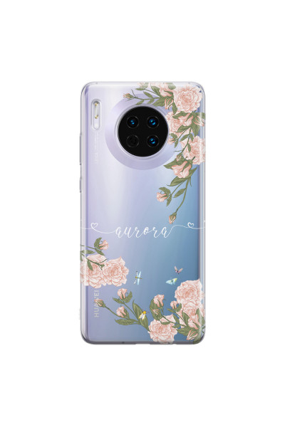 HUAWEI - Mate 30 - Soft Clear Case - Pink Rose Garden with Monogram White