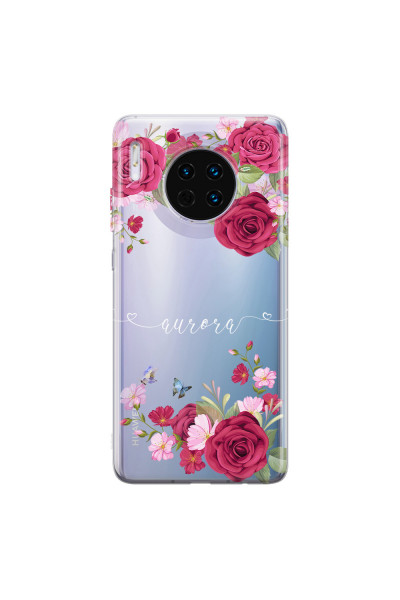 HUAWEI - Mate 30 - Soft Clear Case - Rose Garden with Monogram White