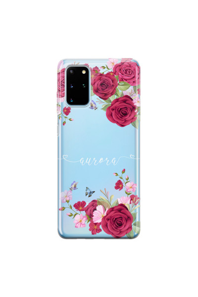 SAMSUNG - Galaxy S20 Plus - Soft Clear Case - Rose Garden with Monogram White