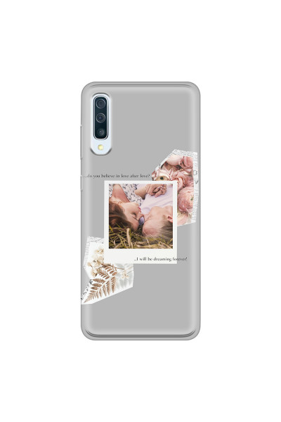 SAMSUNG - Galaxy A70 - Soft Clear Case - Vintage Grey Collage Phone Case